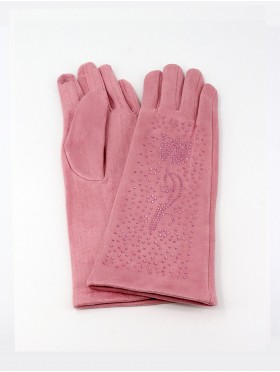 Chenille Feel Over The Wrist Glove W/ Rhinestone