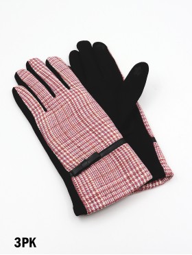 Plaid Patterned Gloves w/ Bow 