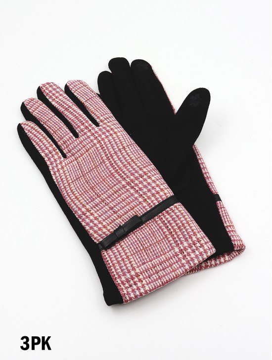 Plaid Patterned Gloves w/ Bow 