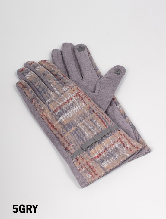 Abstract Print Touch Screen Gloves W/ Bow