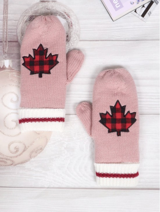 Canadian Buffalo Themed Mittens W/ Maple Leaf