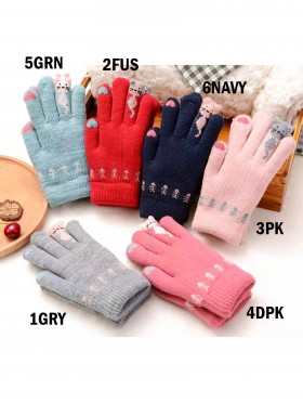 Kids Double Layered Love Cat Knit Gloves