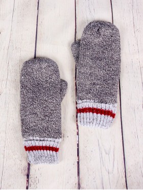Adult Double Layered Camp Mittens W/ Red Stripe