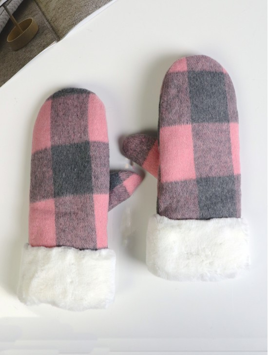 Plaid Mittens W/ Fur Trim Plaid Mittens W/ Fur Trim