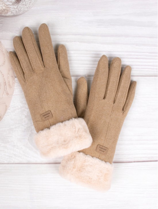 Touch Screen Gloves W/Faux Fur Trim 