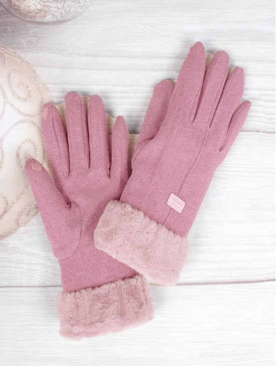 Touch Screen Gloves W/Faux Fur Trim
