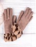 Touch Screen Gloves W/Leopard Print Faux Fur Trim 