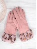 Touch Screen Gloves W/Leopard Print Faux Fur Trim 