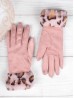 Touch Screen Gloves W/Leopard Print Faux Fur Trim 