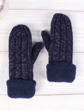 Fashion Fleck Cable Knitted Lurex Mittens with Plush Cuffs.