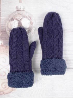 Fashion Cable Knitted Mittens with Plush Cuffs