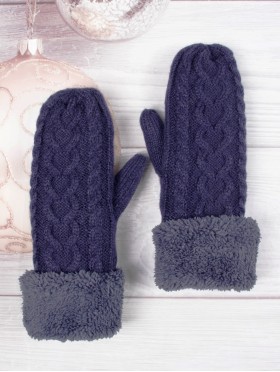 Fashion Heart Knitted Mittens with Plush Cuffs