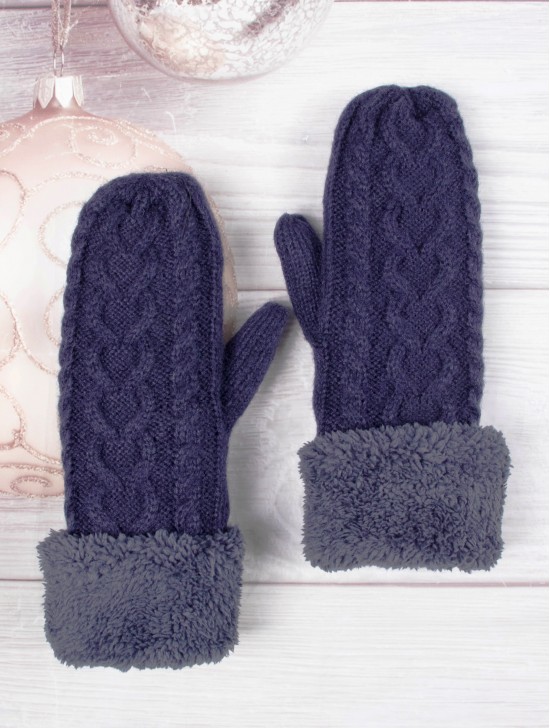 Fashion Heart Knitted Mittens with Plush Cuffs