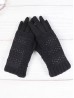 Cable Knit Double Layered Touch Screen Gloves W/ Rhinestones