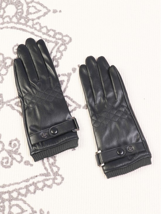 Women's PU Touch Screen Gloves w/ Texture and Button Design