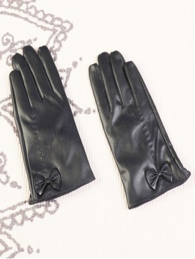 Women's PU Touch Screen Gloves w/ Texture and Ribbon Design