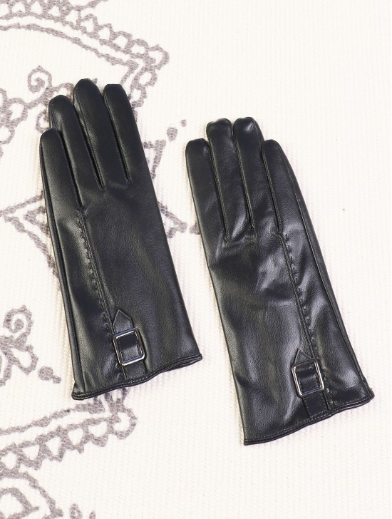 Women's PU Touch Screen Gloves w/ Texture and Buckle Design
