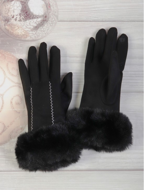 Solid Colour Stitched Pattern Touch Screen Gloves