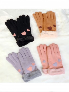 Suede Touch Screen Gloves W/ Hearts Suede Touch Screen Gloves W/ Hearts