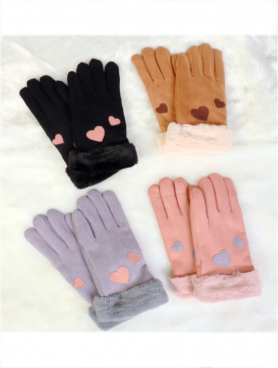 Suede Touch Screen Gloves W/ Hearts