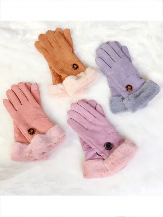 Suede Touch Screen Gloves W/ Stitched Button 