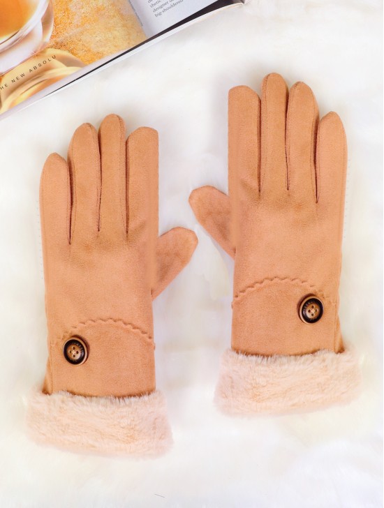 Suede Touch Screen Gloves W/ Stitched Button 
