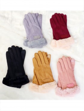 Suede Touch Screen Gloves W/ Leather Label