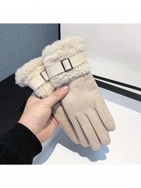 Fashion Touch Screen Gloves with Faux Fur Trim and Belt