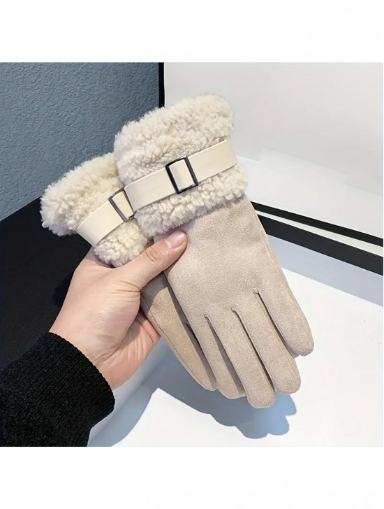 Fashion Touch Screen Gloves with Faux Fur Trim and Belt