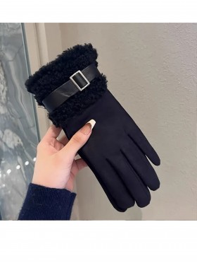 Fashion Touch Screen Gloves with Faux Fur Trim and Belt