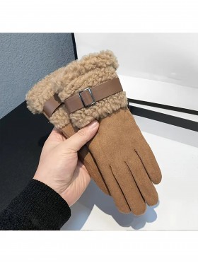 Fashion Touch Screen Gloves with Faux Fur Trim and Belt