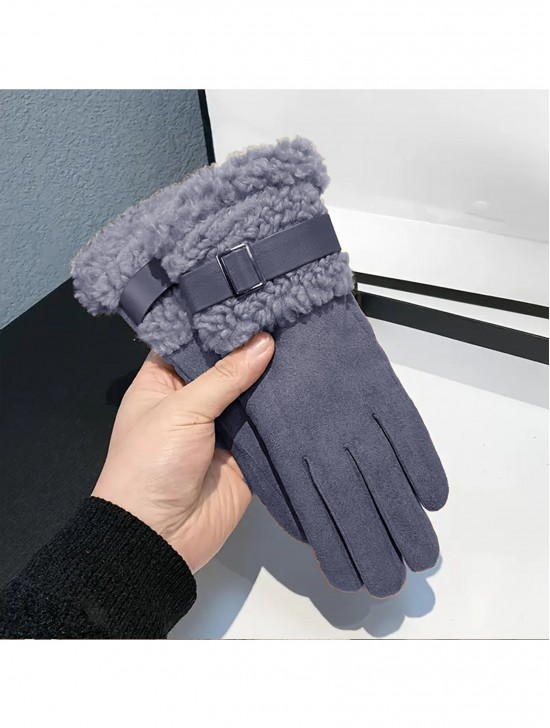 Fashion Touch Screen Gloves with Faux Fur Trim and Belt