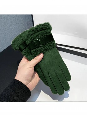 Fashion Touch Screen Gloves with Faux Fur Trim and Belt