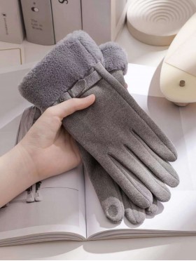 Solid Colour Gloves W Faux Fur Trim 