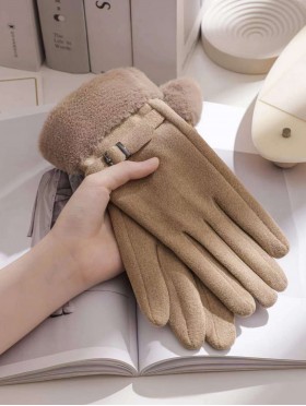 Solid Colour Gloves W Faux Fur Trim 