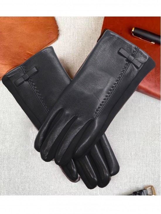 PU Touch Screen Gloves w/ Bow