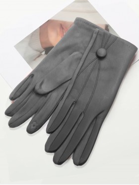 PU Touch Screen Gloves W/ Button Detailing