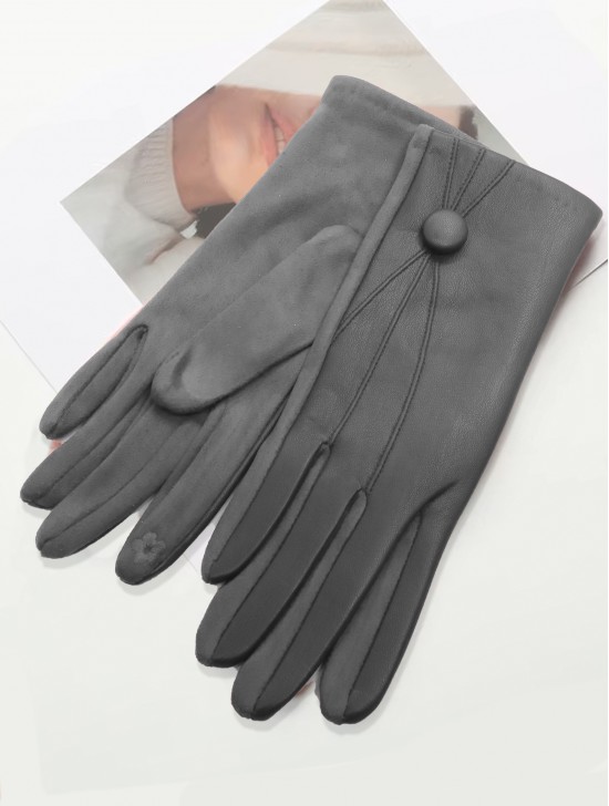 PU Touch Screen Gloves W/ Button Detailing