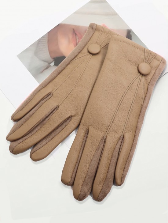 PU Touch Screen Gloves W/ Button Detailing