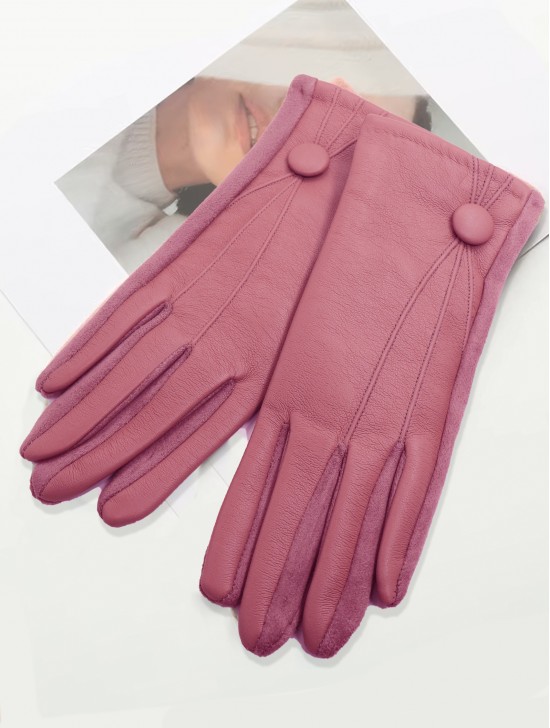 PU Touch Screen Gloves W/ Button Detailing