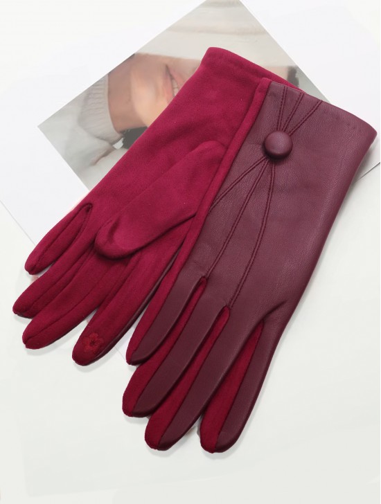 PU Touch Screen Gloves W/ Button Detailing