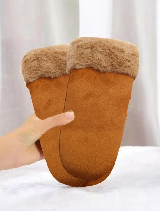 Suede Mittens W/ Fur Trim