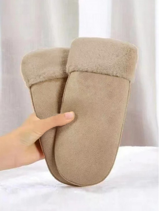 Suede Mittens W/ Fur Trim
