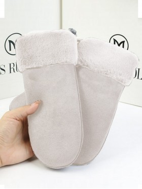 Suede Mittens W/ Fur Trim
