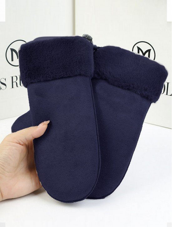 Suede Mittens W/ Fur Trim