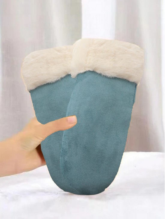 Suede Mittens W/ Fur Trim