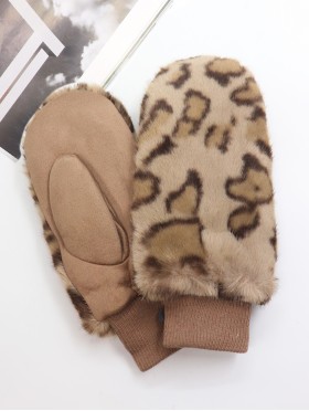 Faux Fur Leopard Print Mittens