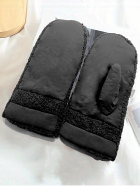 Waterproof Fabric Fur Spliced Gloves