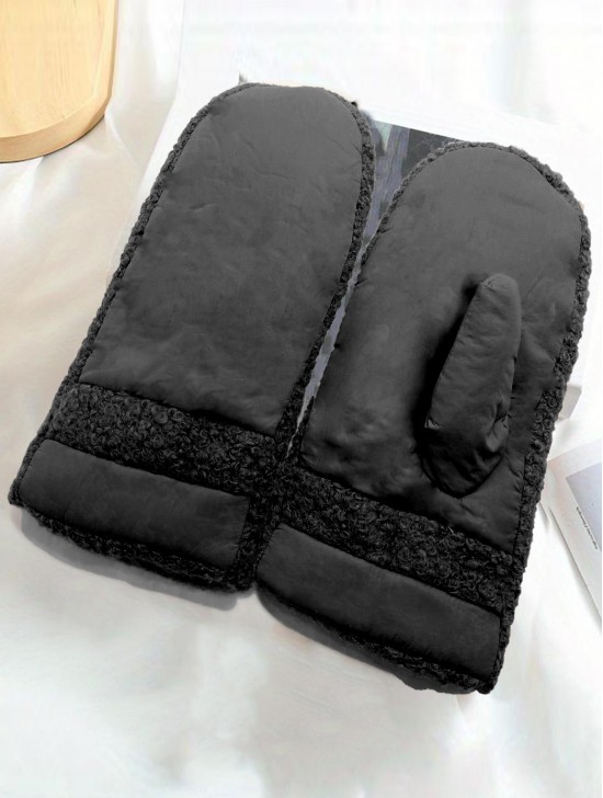 Waterproof Fabric Fur Spliced Gloves