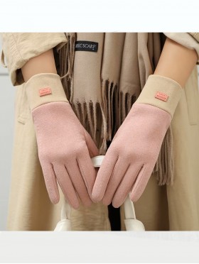 Fashion Touch Screen Gloves with Faux Leather Label